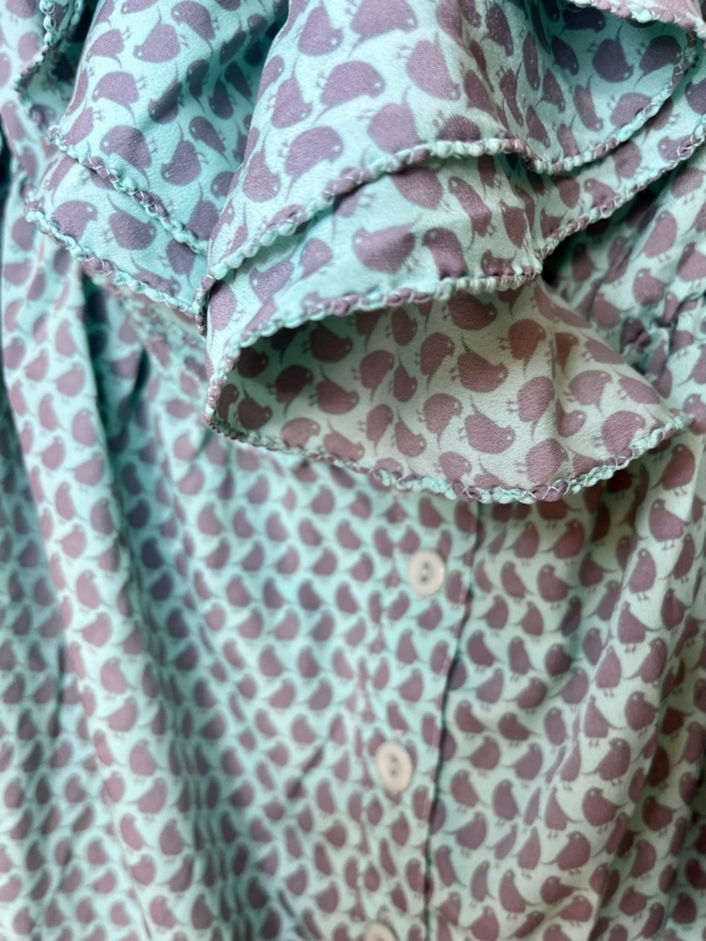 Bird Print Dress by Hot & Delicious - Light Teal w Ruffles - Sz Med - Picture 8 of 8